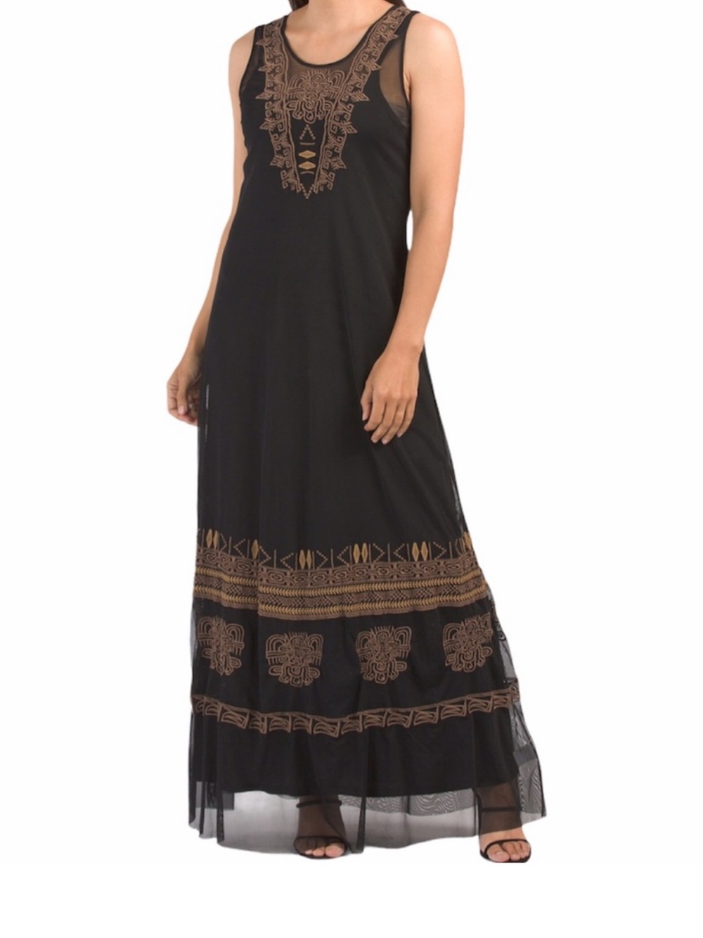 JOHNNY WAS Tapiwa Dress Mesh Maxi Aztec Embroidery biya